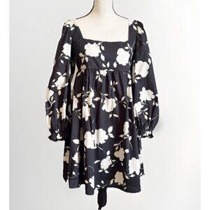 Sofie The Label Women’s Medium Babydoll Tiered Floral Dress Black Cottagecore